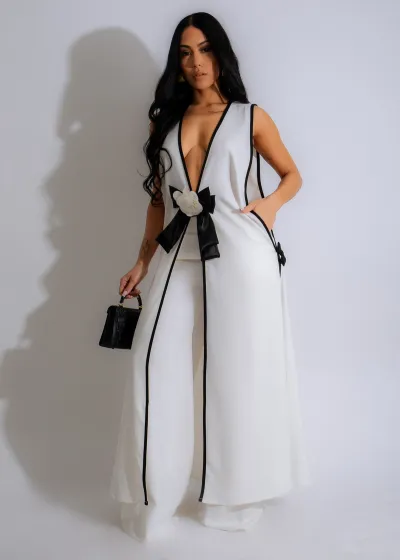 Women Fashion Camellia Bowknot Sleeveless Long Tank Top Wide Leg Pants Two-Piece Set