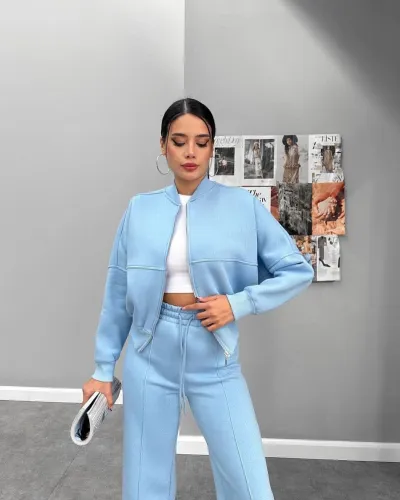 Women Fashion Casual Solid Color Long-Sleeve Cardigan Loose Pants Two-Piece Set