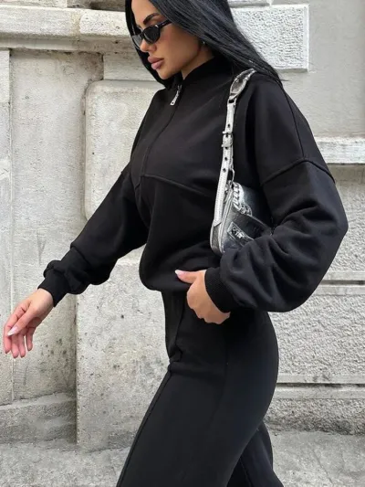 Women Fashion Casual Solid Color Long-Sleeve Cardigan Loose Pants Two-Piece Set