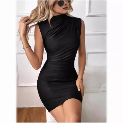 Summer Women Fashion Sexy Solid Color Sleeveless High Elastic Slim Fit Dress