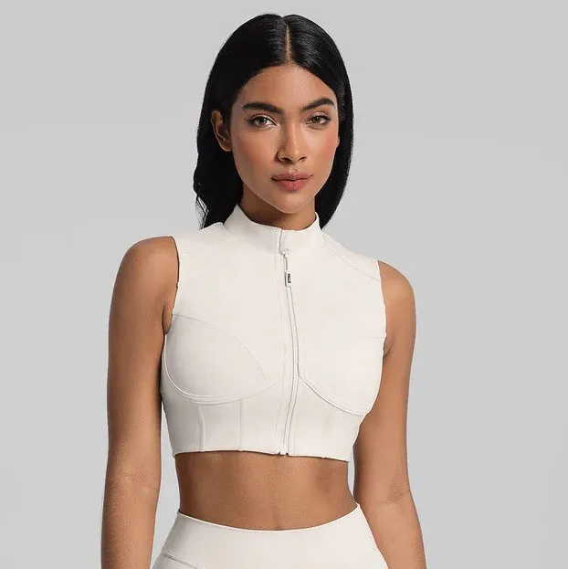 Women Fashion Sexy Solid Color Zipper Breathable I-Shaped Sports Yoga Vest
