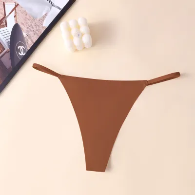 Women Fashion Simple Solid Color Ice Silk Thin Thong
