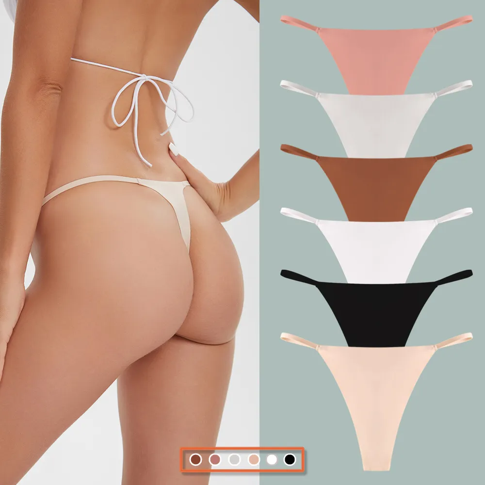 Women Fashion Simple Solid Color Ice Silk Thin Thong