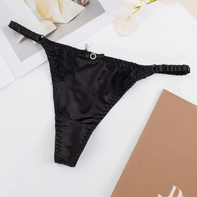 Women Fashion Sexy Lace Stitching Ice Silk Thin Low Waist Seamless Thong