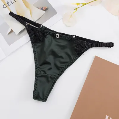 Women Fashion Sexy Lace Stitching Ice Silk Thin Low Waist Seamless Thong