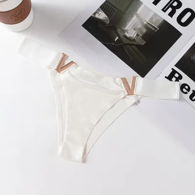 Women Fashion Sexy Solid Color V-Shaped Buckle Waist Low Waist Thong