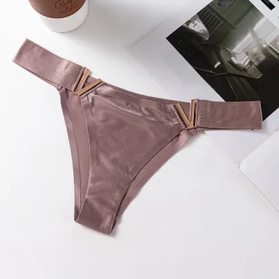 Women Fashion Sexy Solid Color V-Shaped Buckle Waist Low Waist Thong