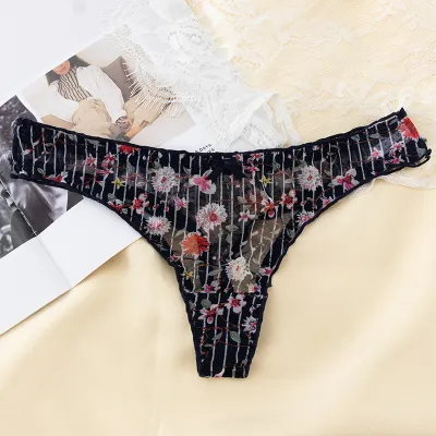 Women Fashion Sexy Lace Printed Low Waist Breathable Thong