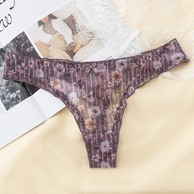 Women Fashion Sexy Lace Printed Low Waist Breathable Thong