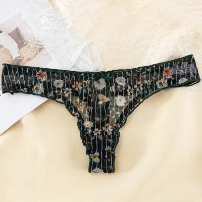 Women Fashion Sexy Lace Printed Low Waist Breathable Thong