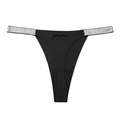 Women Fashion Sexy Solid Color Love Hollow-Out Low Waist Seamless Ice Silk Thong