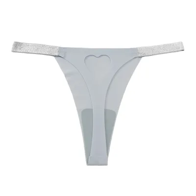 Women Fashion Sexy Solid Color Love Hollow-Out Low Waist Seamless Ice Silk Thong