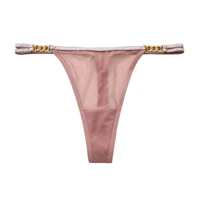 Women Fashion Sexy Solid Color Mesh Chain Low Waist Thong
