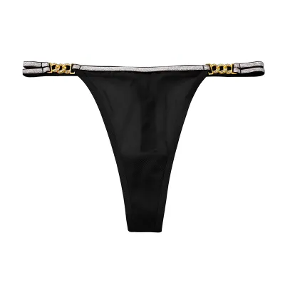 Women Fashion Sexy Solid Color Mesh Chain Low Waist Thong
