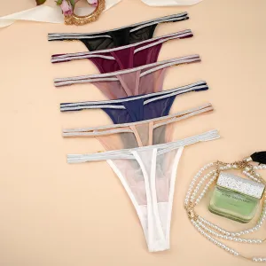 Women Fashion Sexy Solid Color Mesh Chain Low Waist Thong