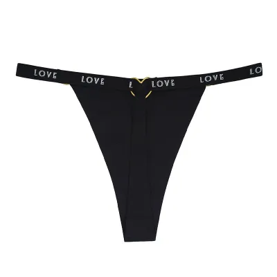 Women Fashion Sexy Solid Color Letter Printed Traceless Ice Silk Low Waist Thong