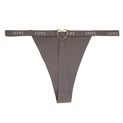 Women Fashion Sexy Solid Color Letter Printed Traceless Ice Silk Low Waist Thong
