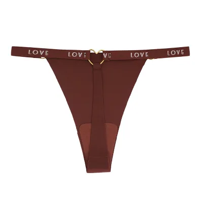 Women Fashion Sexy Solid Color Letter Printed Traceless Ice Silk Low Waist Thong