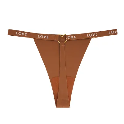 Women Fashion Sexy Solid Color Letter Printed Traceless Ice Silk Low Waist Thong