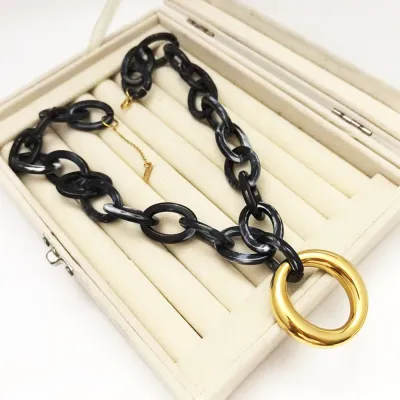 Women's Casual Colorful Acrylic Resin Chain 304 Stainless Steel Pendant Necklace