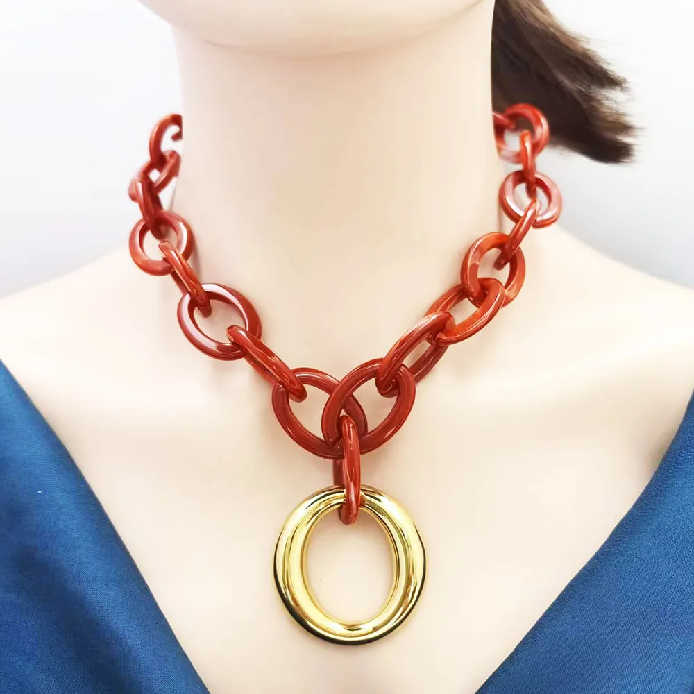 Women's Casual Colorful Acrylic Resin Chain 304 Stainless Steel Pendant Necklace