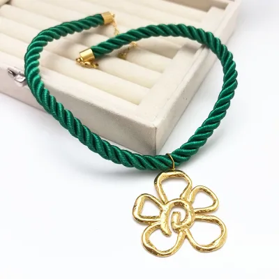 Women Fashion Exaggerated Multicolor Braided Rope 304 Plated Stainless Steel Sunflower Pendant Necklace