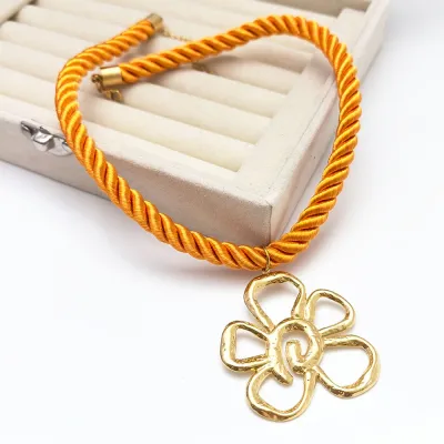 Women Fashion Exaggerated Multicolor Braided Rope 304 Plated Stainless Steel Sunflower Pendant Necklace