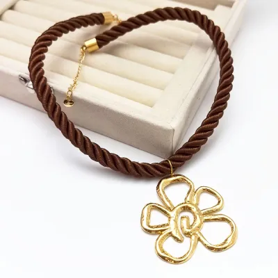 Women Fashion Exaggerated Multicolor Braided Rope 304 Plated Stainless Steel Sunflower Pendant Necklace
