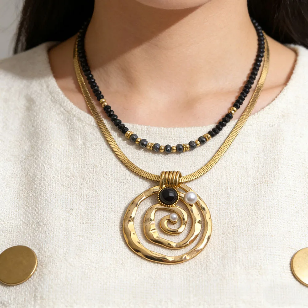 Women Fashion Exaggerated Geometric Bead 304 Stainless Steel 18K Pendant Necklace
