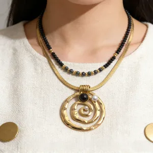Women Fashion Exaggerated Geometric Bead 304 Stainless Steel 18K Pendant Necklace