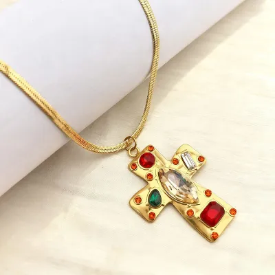 Women Fashion Retro Rhinestone 18K 304 Stainless Steel Necklace