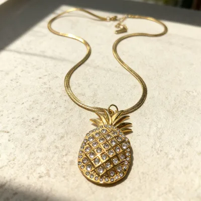 Women Fashion Retro Rhinestone 18K 304 Stainless Steel Necklace