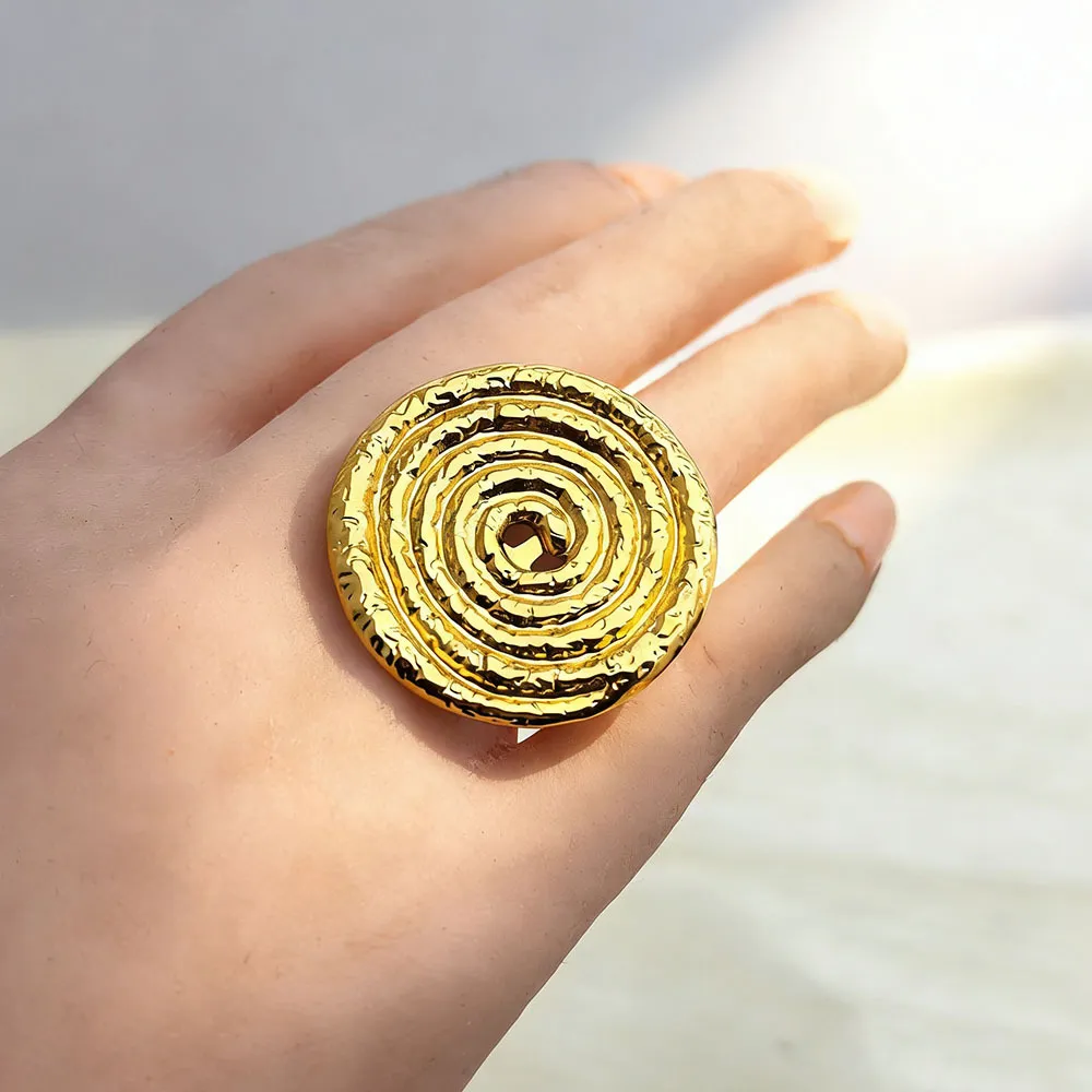 Women Fashion Geometric Texture Round 304 Gold Stainless Steel Open Ring