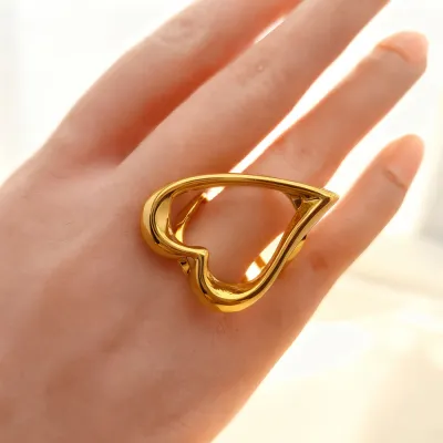 Women's Simple Hollow Heart Geometric 304 Stainless Steel Opening Ring