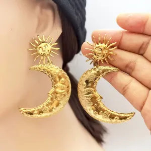 Women's Exaggerated 304 Stainless Steel Long Star Moon Earrings