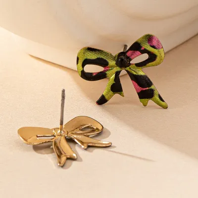 Women Fashion Casual Leopard Printed Bowknot Drop Earrings Alloy Geometric