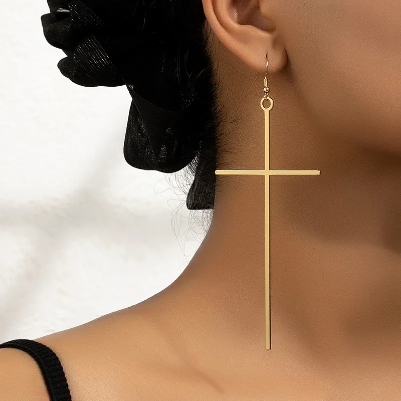 Women Fashion Exaggerated Large Cross Earrings Geometric Personality Alloy