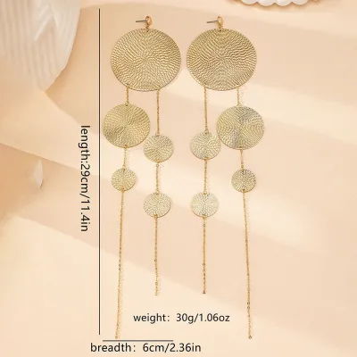 Women Fashion Retro Exaggerated Disc Long Earrings