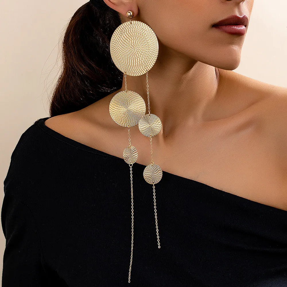 Women Fashion Retro Exaggerated Disc Long Earrings