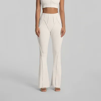 Women Fashion Casual Solid Color Line Quick-Drying High Waist Sports Yoga Flared Pants