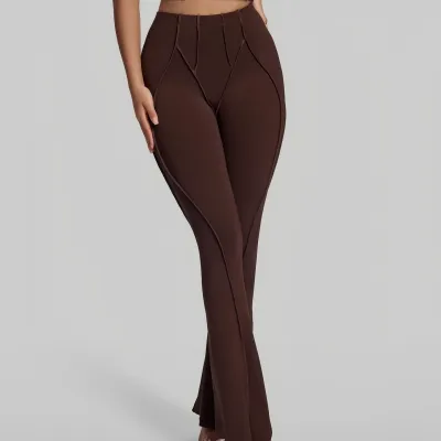 Women Fashion Casual Solid Color Line Quick-Drying High Waist Sports Yoga Flared Pants