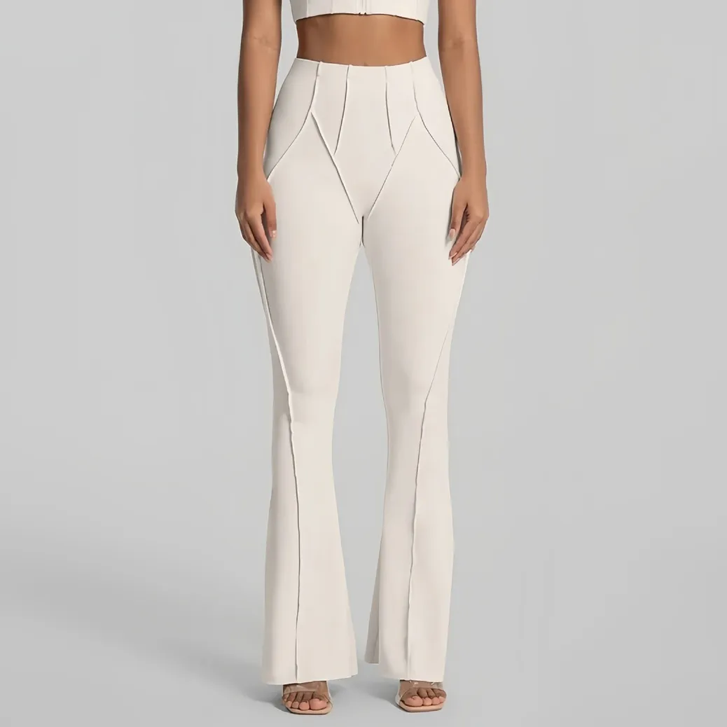 Women Fashion Casual Solid Color Line Quick-Drying High Waist Sports Yoga Flared Pants