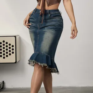 Women Fashion Sexy High Elastic High Waist Fishtail Denim Skirt
