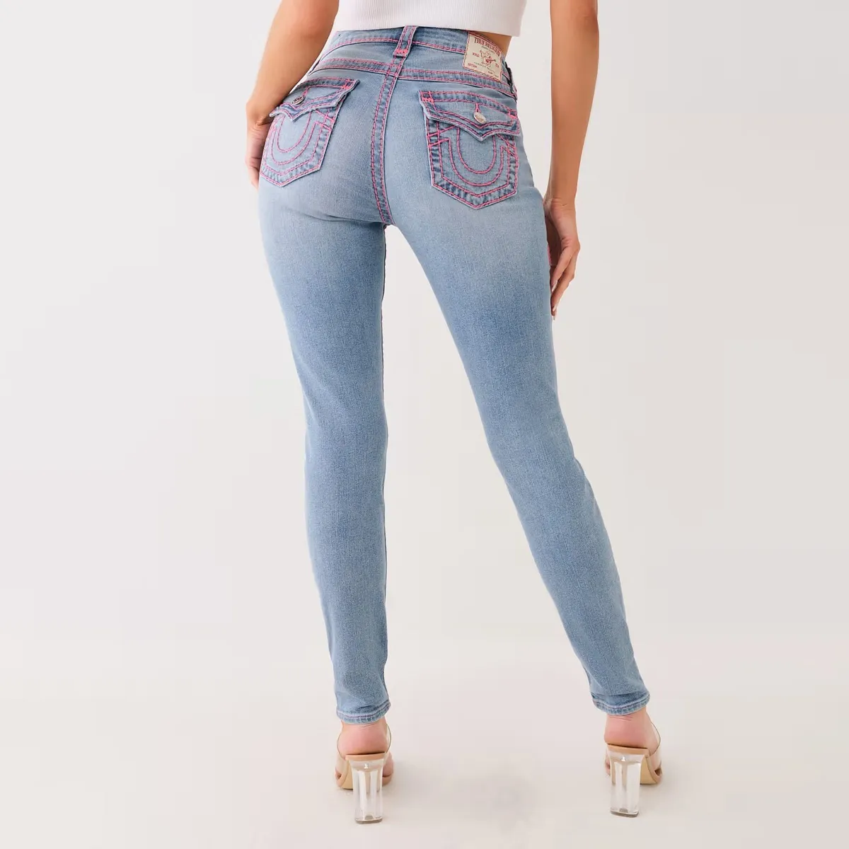 Women Fashion Sexy Line Embroidered Skinny Jeans