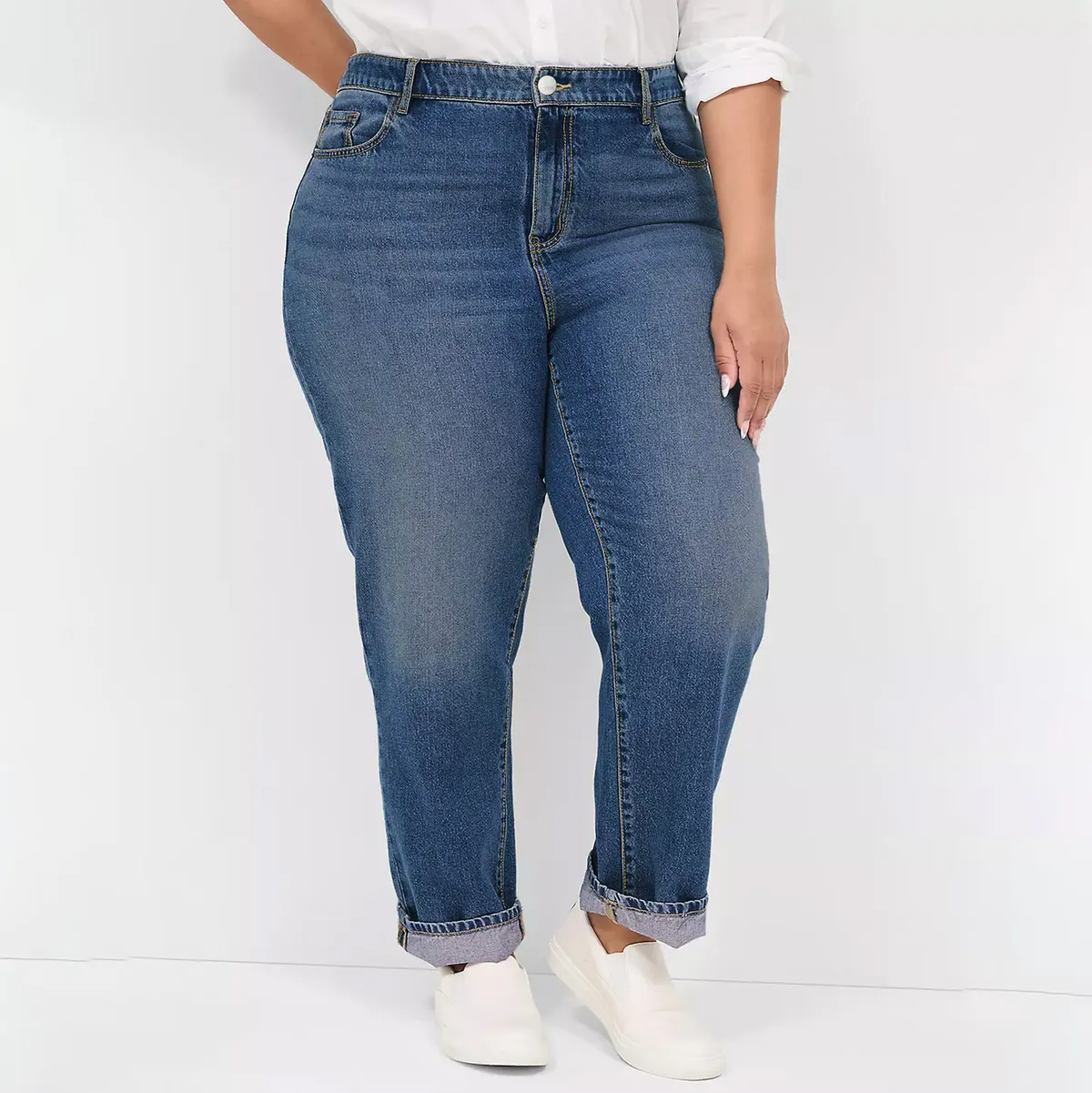 Women Fashion Casual Plus Size Zipper Mid-Waist Straight Jeans