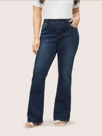 Women Fashion Simple Plus Size Slim-Fit Straight Jeans