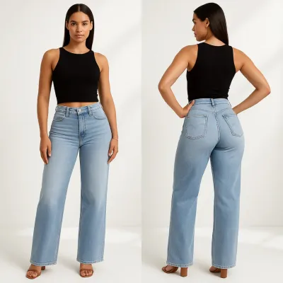 Women Fashion Simple Plus Size Slim-Fit Straight Jeans