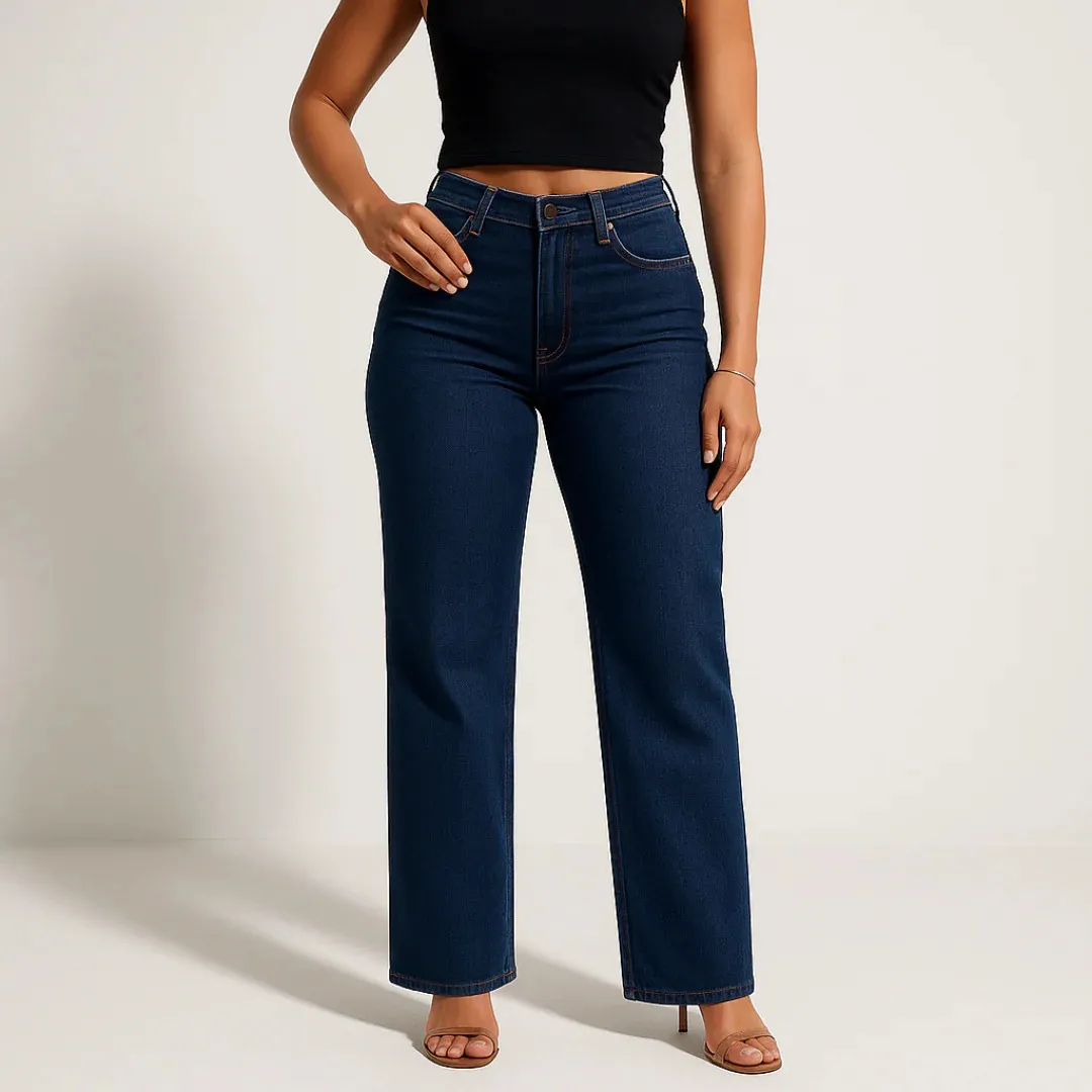 Women Fashion Simple Plus Size Slim-Fit Straight Jeans