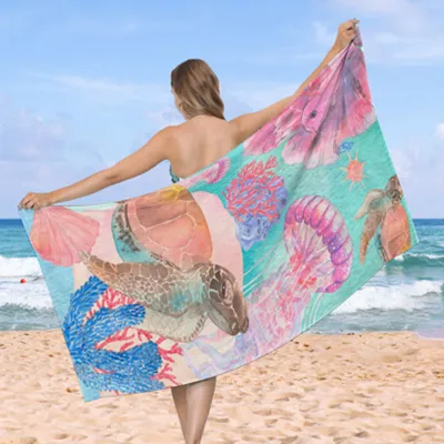 Women Fashion Turtle Microfiber Rectangular Quick-Drying Beach Towel
