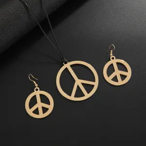 Women Fashion Solid Color Peace Logo Pendant Earrings Necklace Set